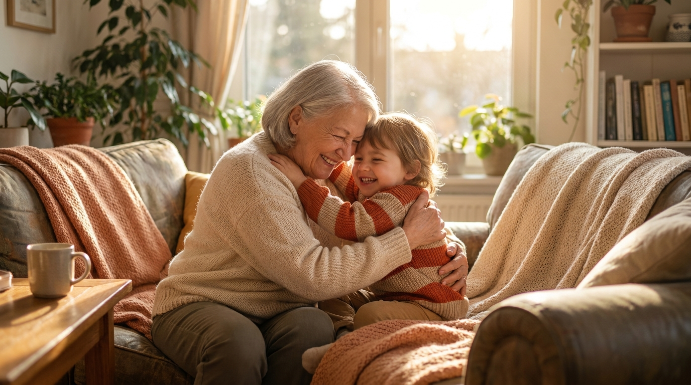 Grandmother hugging her grandchild