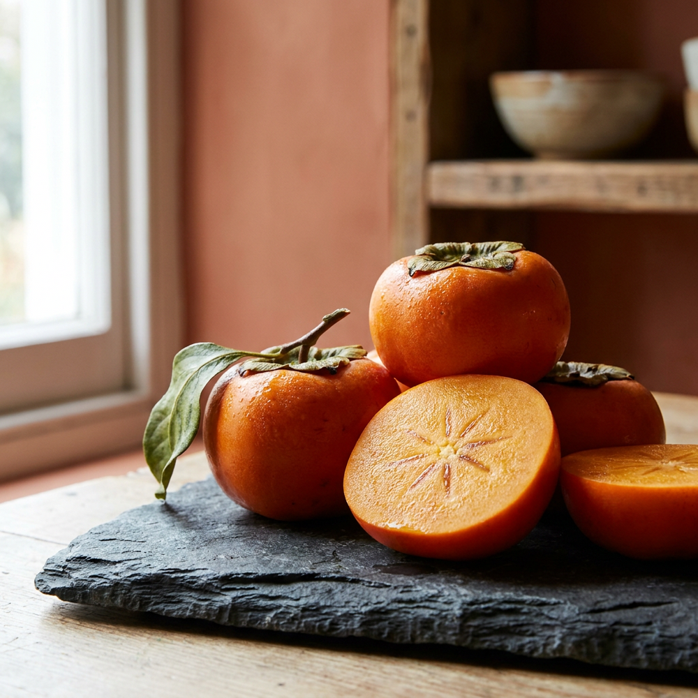 Fresh persimmons rich in natural tannins